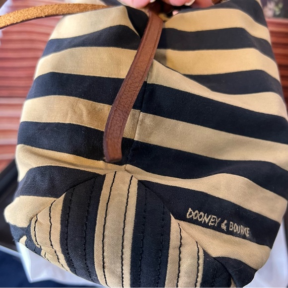 Dooney & Bourke Brown and Tan Striped Tote Bag with Leather Handles and Trim - Picture 4 of 15